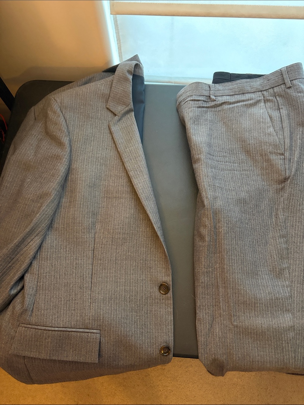 2 piece suit 44R J. Crew Factory Gray Pinstripe Men's Blazer with 36x32 pants! - Picture 7 of 7